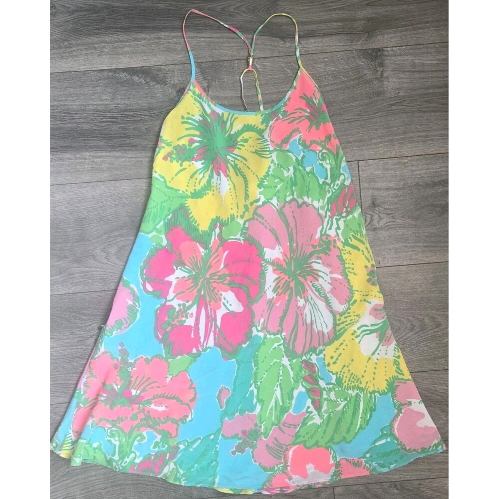 ​Lilly Pulitzer Maisy Silk Racerback Dress XXS Shorely Blue Big Flirt Floral